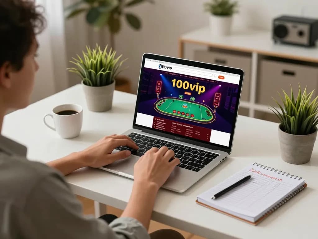 Engaging with 100vip online casino on a laptop, showcasing an exciting live dealer game.
