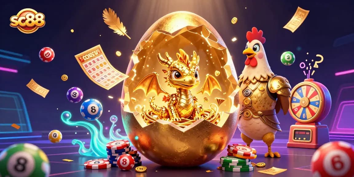 Engage with sc88's vibrant dragon-themed casino illustration filled with colorful lottery elements.