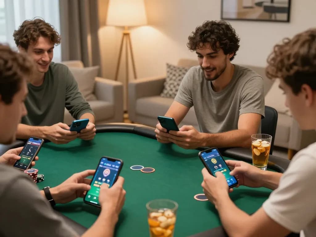 LGOSUPER players enjoy a thrilling online poker game, showcasing intense gameplay in a cozy home setting