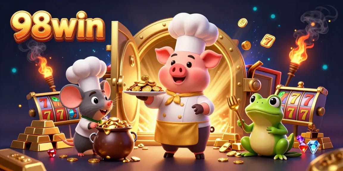 Engage in thrilling gameplay at 98win with vibrant 3D casino characters and elements.