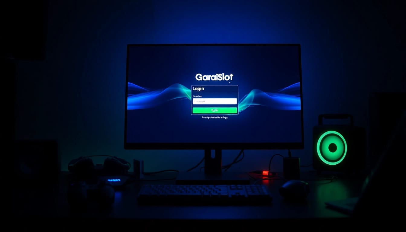 Masuk ke garasislot login dengan tampilan monitor gaming canggih dan aksesoris menarik.