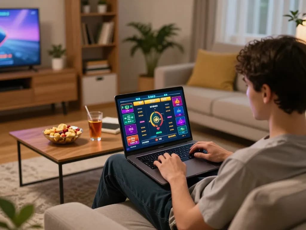 Lô đề online betting session at home with laptop display and cozy ambiance