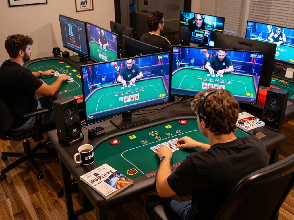 Luck8 player engaged in strategic poker betting from a modern gaming setup