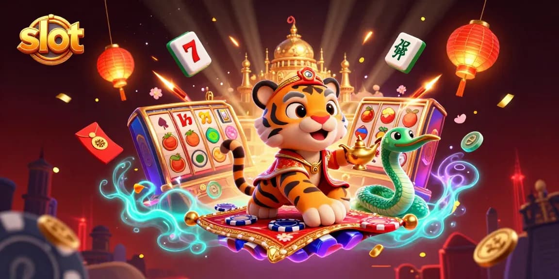 Spin the slot reels in an ultra-detailed 3D casino scene with vibrant characters and festive elements.