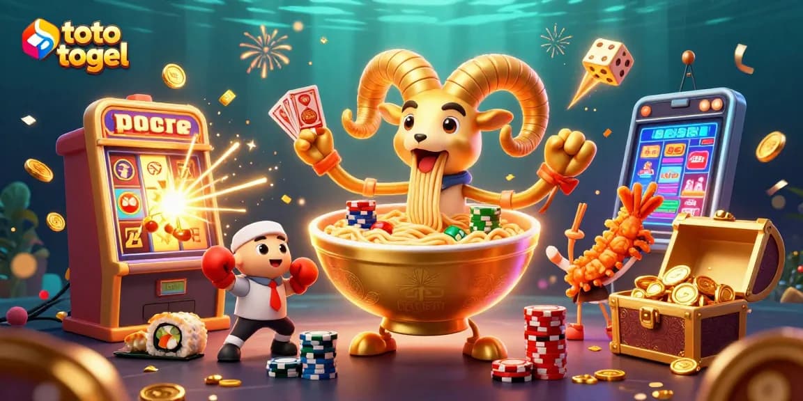 Spin the reels of toto togel with a vibrant 3D scene featuring exciting game elements.