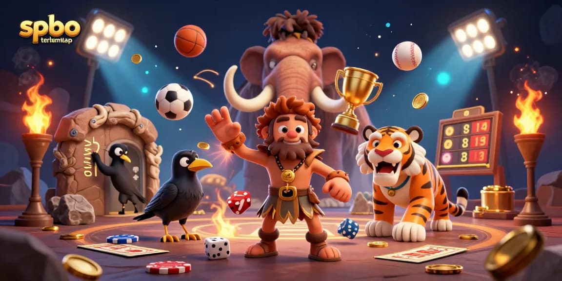 Engage with spbo terlengkap in a vibrant, dynamic casino scene featuring unique 3D characters and sports betting elements.