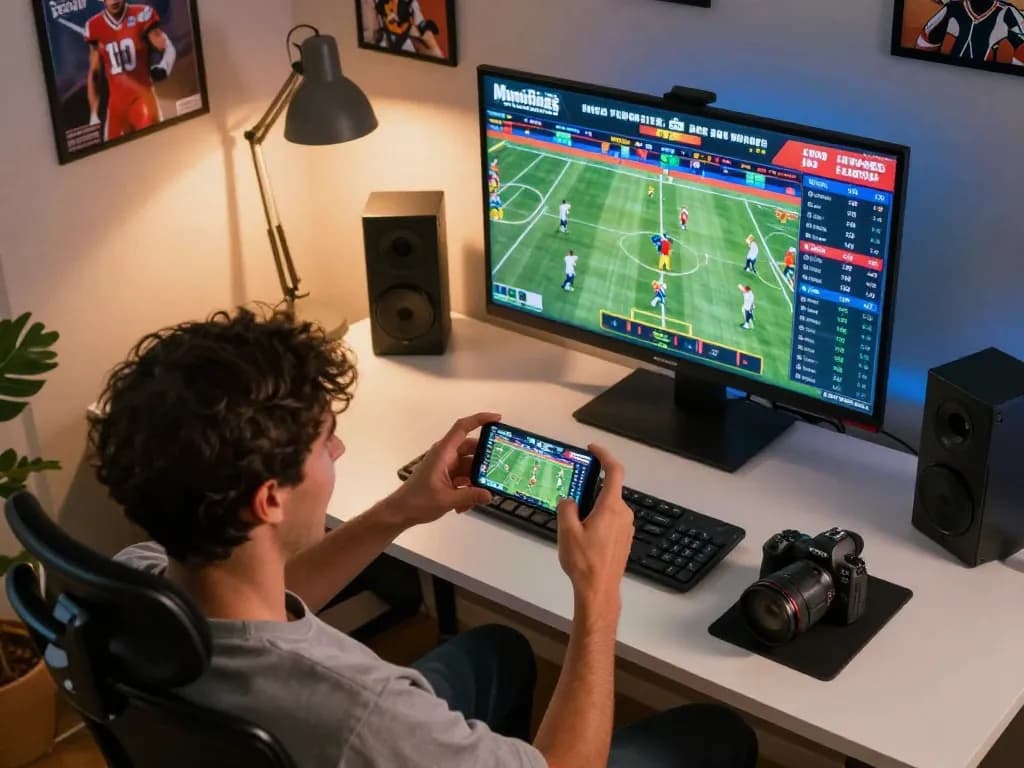 Excited user checking LGOGOAL sportsbook app for live betting odds on sports