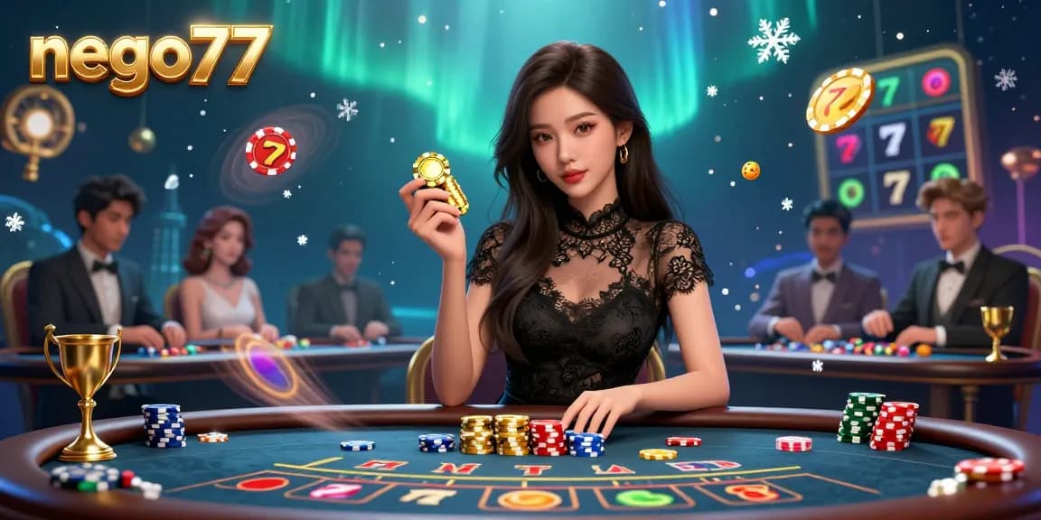 Nego77 showcases vibrant slot machines and high-stakes baccarat with alluring casino atmosphere.