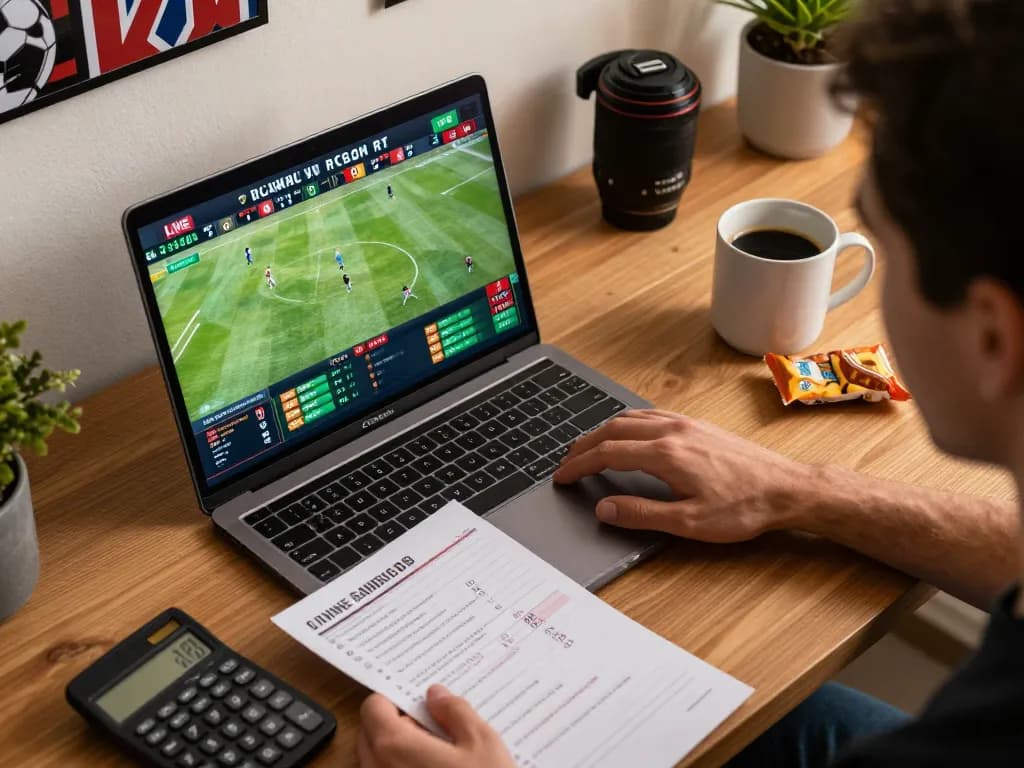 Experience MM88 BET online betting excitement with a live sports match on your laptop.