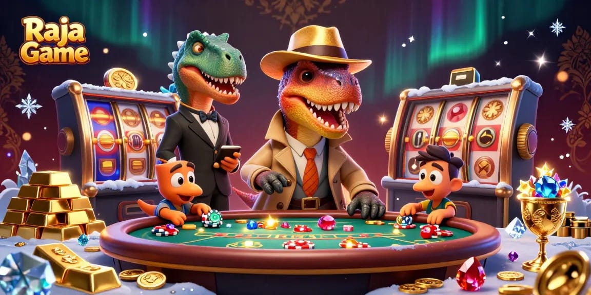 Experience thrilling gameplay at Raja Game with a velociraptor card counter, stegosaurus pit boss, and lots of casino treasures.