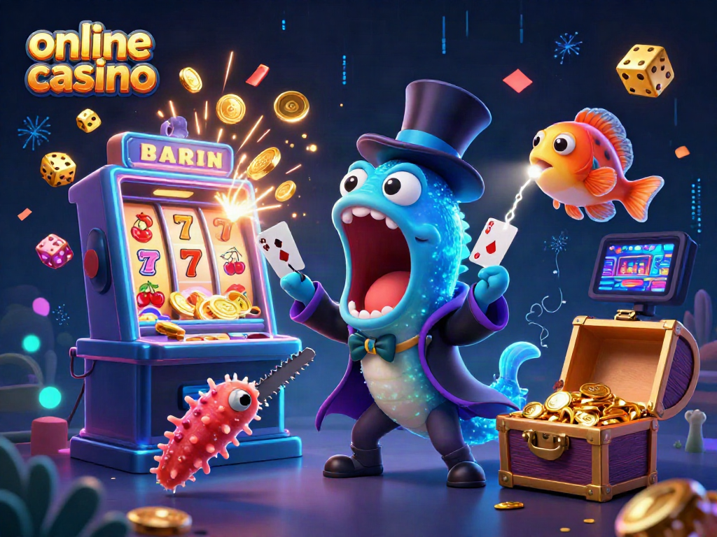 Experience the thrill of an online casino with our vibrant 3D illustration, showcasing dynamic games and characters.
