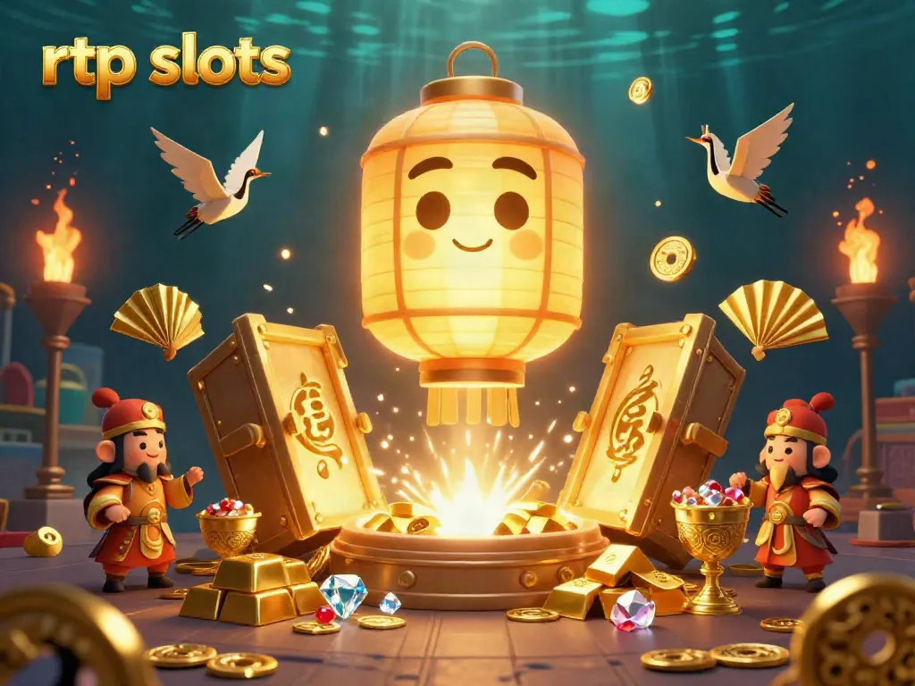 Experience excitement with rtp slots as a golden lantern spirit guides players through a vibrant casino.