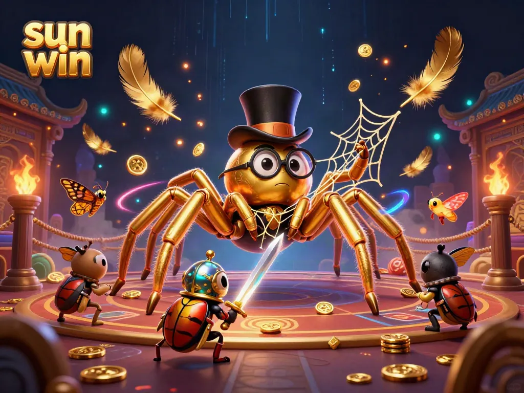 Experience thrilling games with sun win in this dynamic 3D casino scene featuring gold and animation.