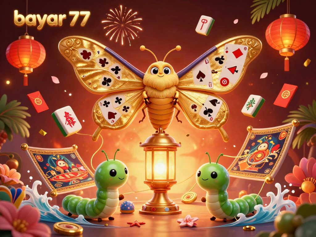 Experience seamless gaming with bayar 77, featuring thrilling casino themes and vibrant elements in an artistic representation.