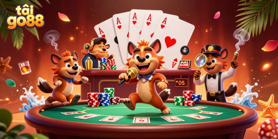 Experience excitement while downloading tải go88 at this lively casino scene featuring animated hyenas.