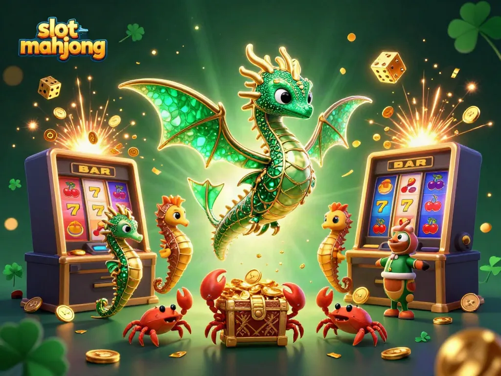 Experience thrilling slot mahjong gameplay with our vibrant casino scene featuring a sea dragon and exploding jackpot!