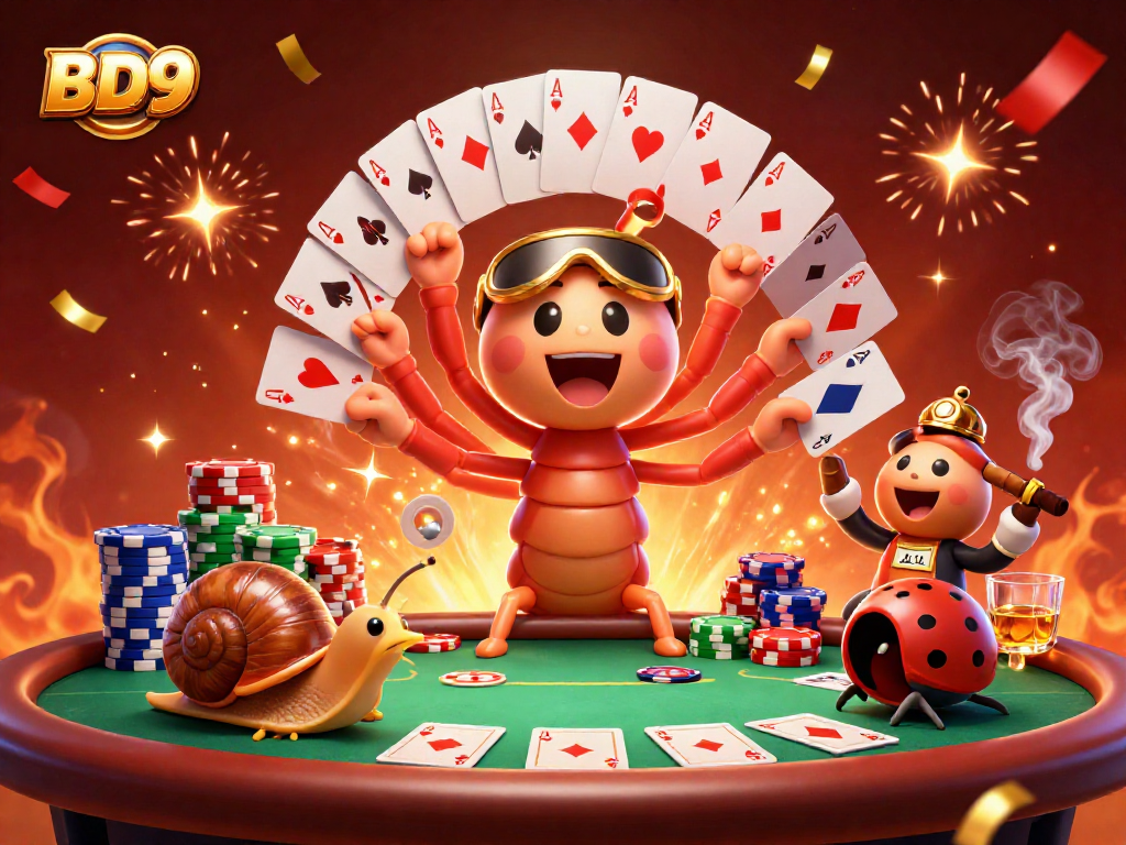 Engage in BD9’s thrilling casino experience with vibrant characters, poker action, and chaotic excitement.