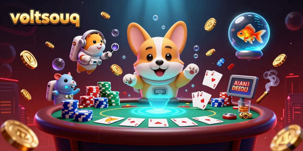 Experience thrilling gameplay at voltsouq with a floating casino scene featuring poker and space elements.