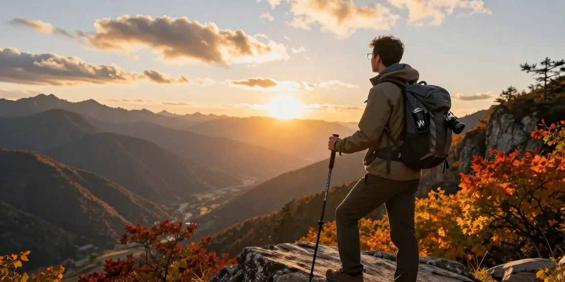 Traveler enjoying breathtaking view of mountain landscape at sunset, embodying adventure with AA88.