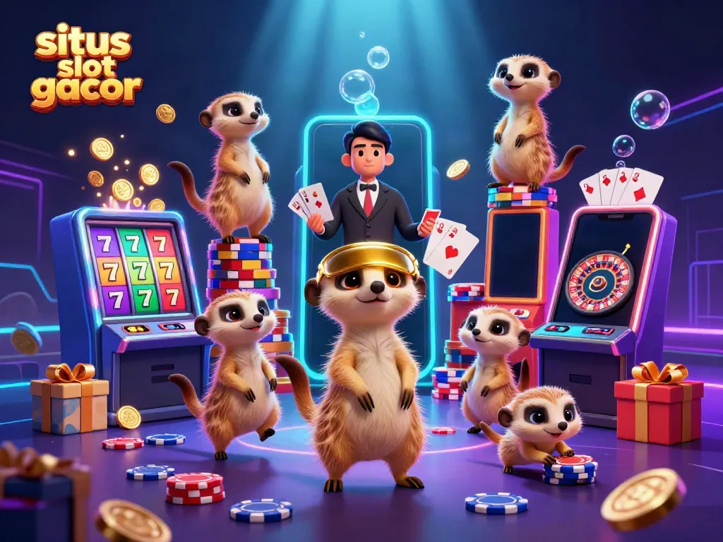 Gambarkan situs slot gacor dengan koloni meerkat menjalankan operasi kasino.