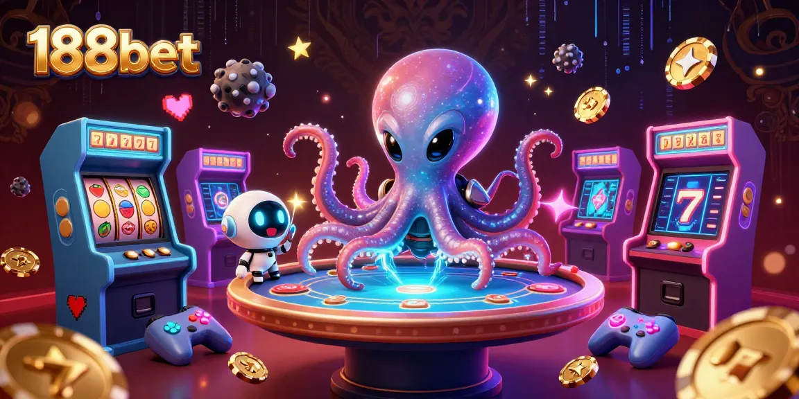 Engage with exciting 188bet gaming action featuring a fun alien octopus and vibrant casino elements.