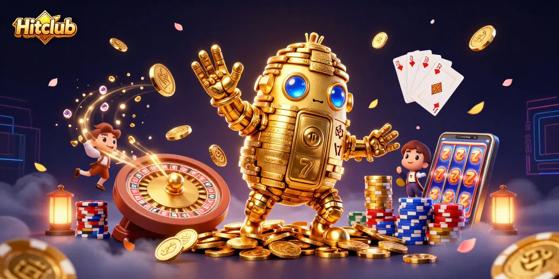 Hitclub showcases an exciting 3D casino scene filled with game elements, symbolizing thrilling gaming opportunities.