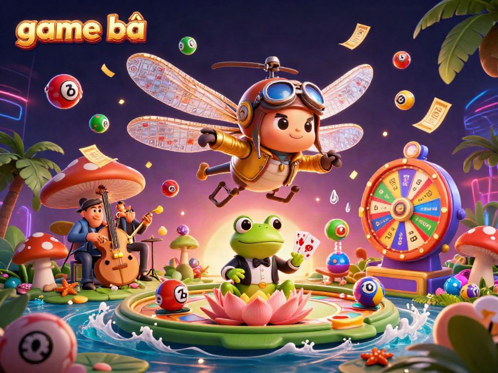 Engage with thrilling game bài adventures in a vibrant 3D illustration of a lily pad casino.