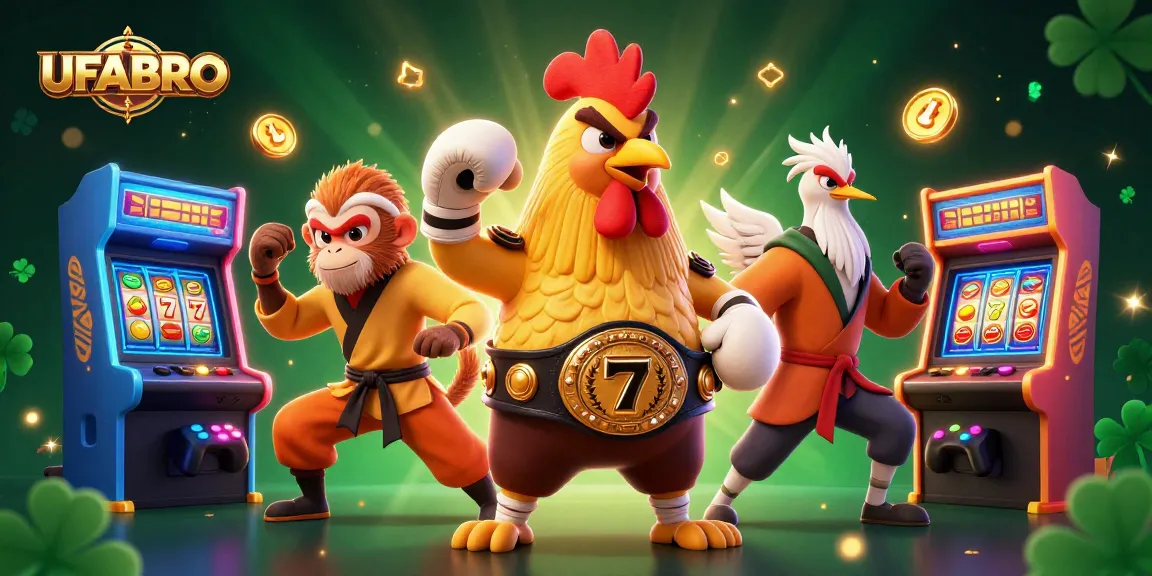 Experience thrilling wins with UFABRO in a vibrant casino scene featuring energetic characters.