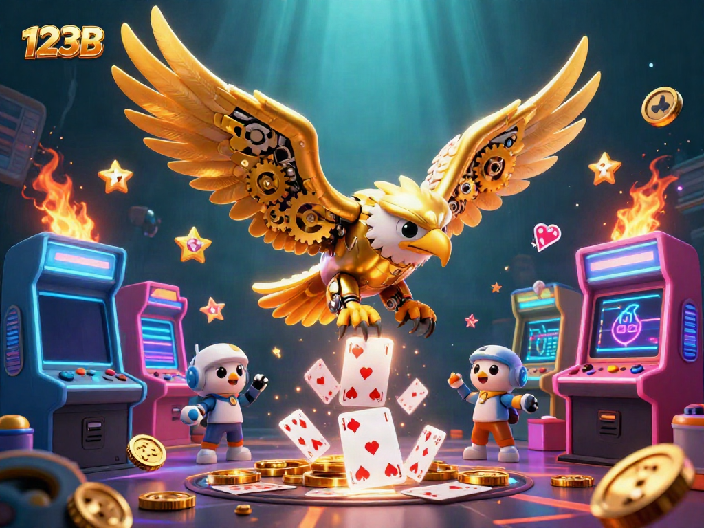 Experience the exciting atmosphere of 123B with a golden eagle soaring among dynamic casino elements.