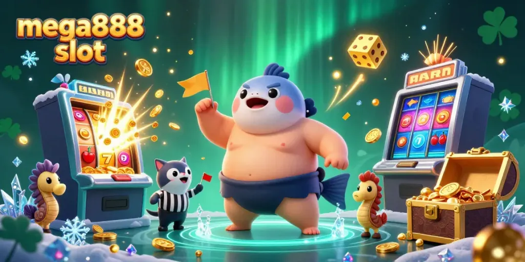 Experience mega888 slot excitement with a playful underwater casino scene featuring colorful characters and vibrant game elements.