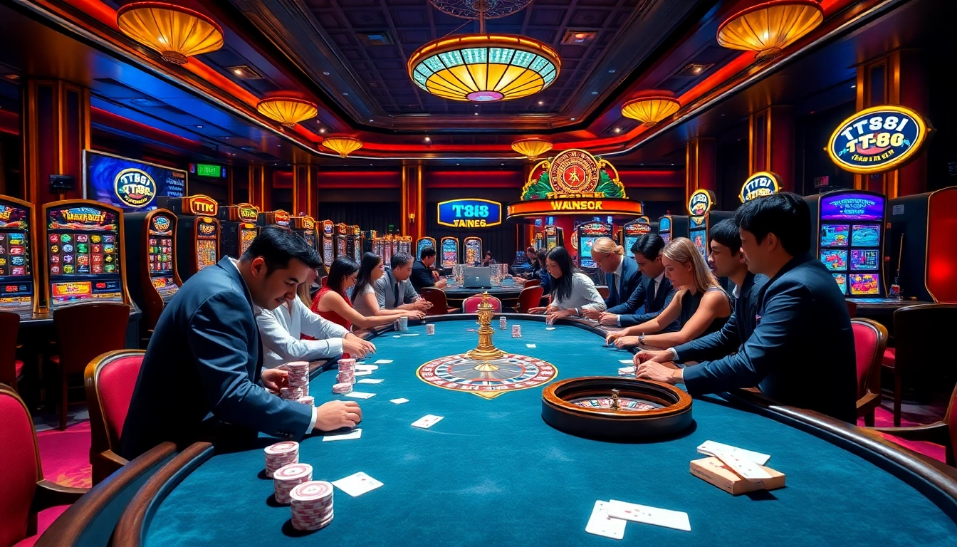 Exciting gameplay at TT88 casino with players strategizing around vibrant tables.