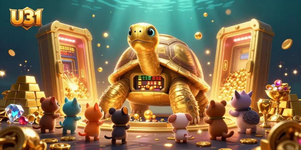 Engage with U31's thrilling slots amidst a vibrant casino treasure scene.