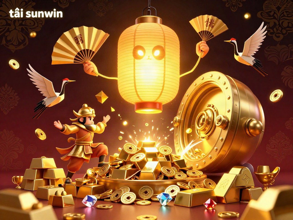 Experience the joy of tải sunwin with vibrant casino elements and golden treasures in this captivating illustration.