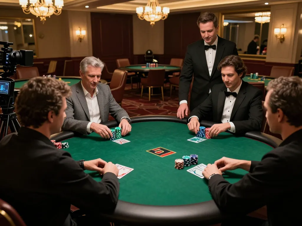 Sky88 poker game in progress with players analyzing hands and chips stacked high.