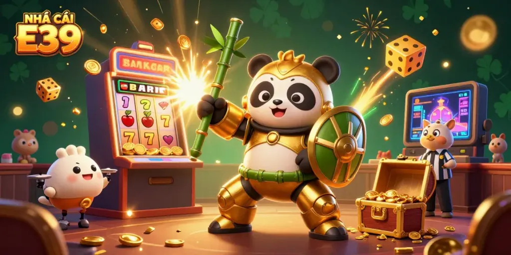 Engage with NHÀ CÁI E39's exciting gaming world featuring vibrant characters and dynamic slot machine jackpots.