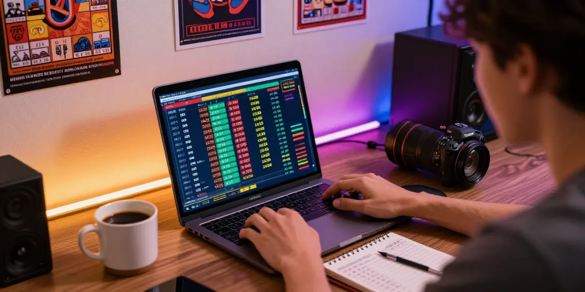 Engaged player analyzing bandar togel statistics on a sleek laptop in a cozy gaming setup.