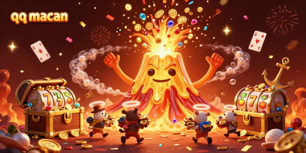 Experience the thrilling action of qq macan with a golden volcano erupting treasure!