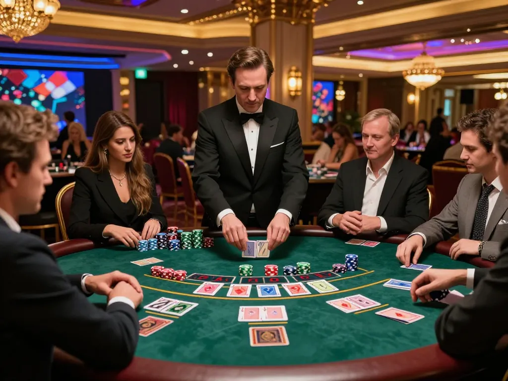 Players enjoying a game of blackjack at fabet casino, showcasing vibrant decor and strategy.