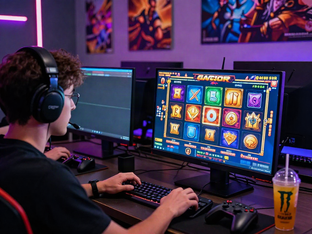Player engaging with SLOT GACOR game in a vibrant gaming room.