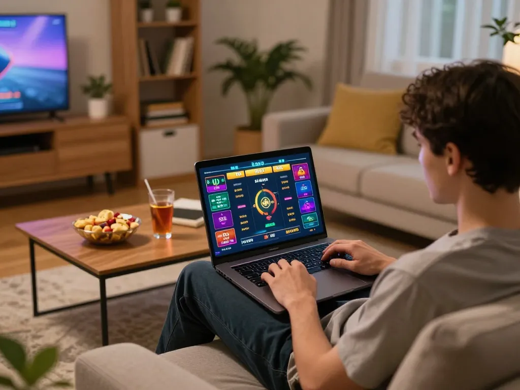 Lô đề online betting session at home with laptop display and cozy ambiance