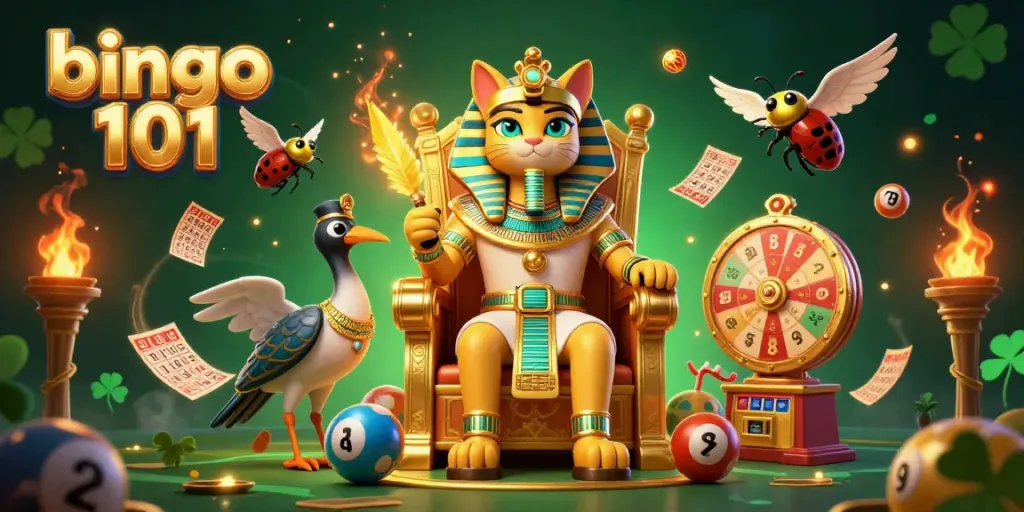 Engage in thrilling bingo games on bingo 101 with exciting bingo cards and dynamic lottery elements in an illuminated scene.