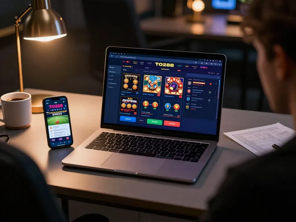 Engaging with TO288 online casino on a modern laptop for strategic gameplay.