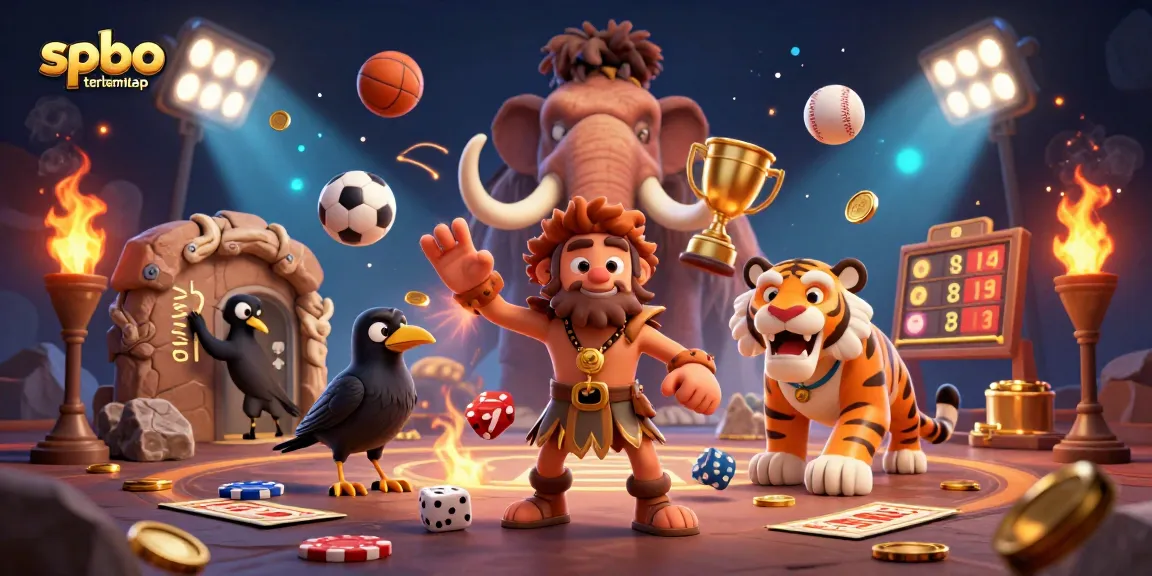 Engage with spbo terlengkap in a vibrant, dynamic casino scene featuring unique 3D characters and sports betting elements.