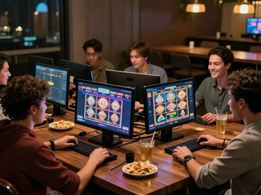 Engaging scene of friends enjoying credit card casinos UK experience with vibrant games and lively atmosphere.