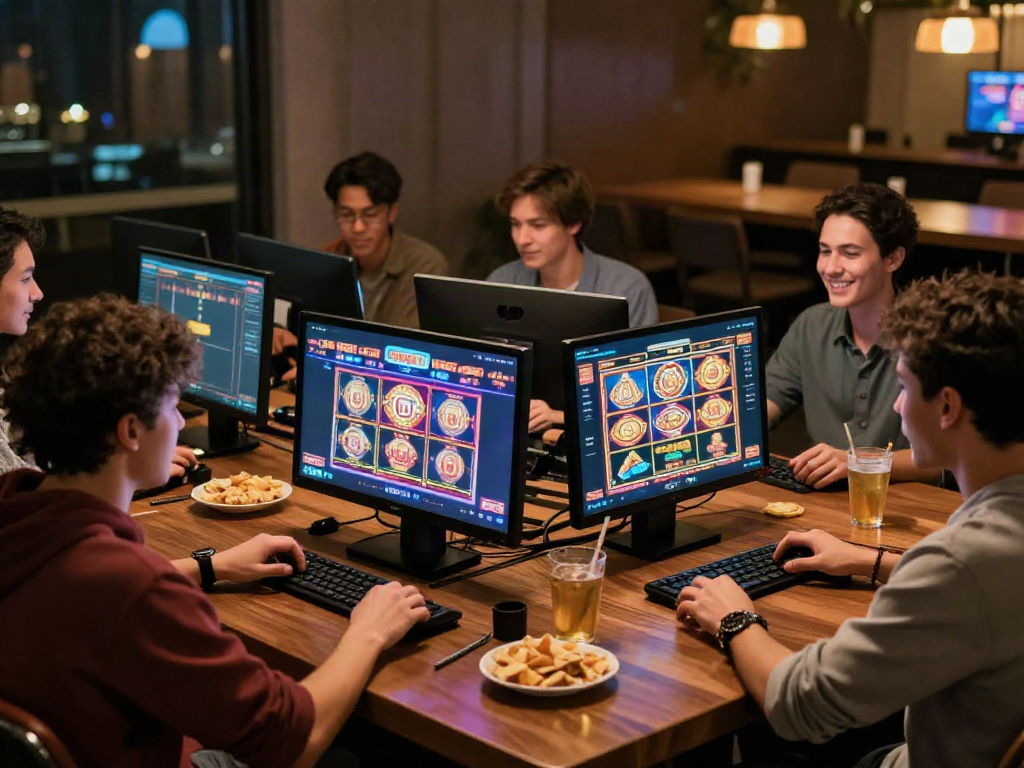Engaging scene of friends enjoying credit card casinos UK experience with vibrant games and lively atmosphere.