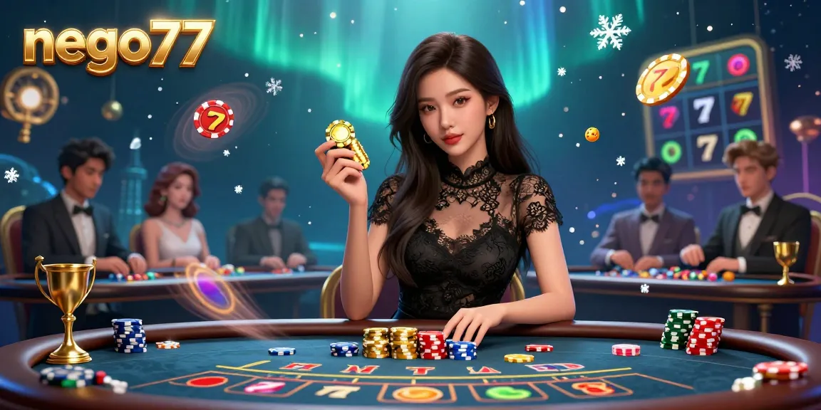 Nego77 showcases vibrant slot machines and high-stakes baccarat with alluring casino atmosphere.