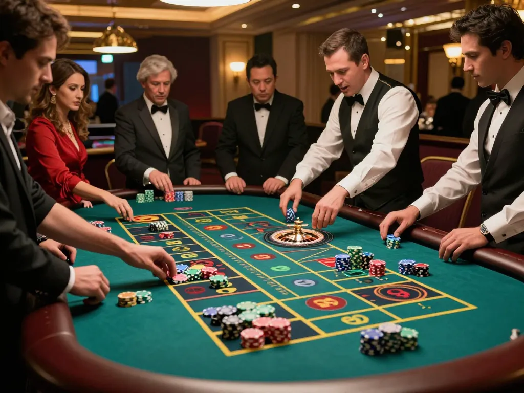 Players enjoying live roulette action at kk win.com casino, surrounded by vibrant atmosphere and luxury decor.