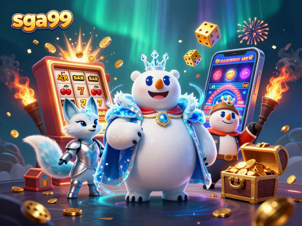 Experience thrilling wins at sga99, featuring a vibrant casino scene with jackpots and festive elements.