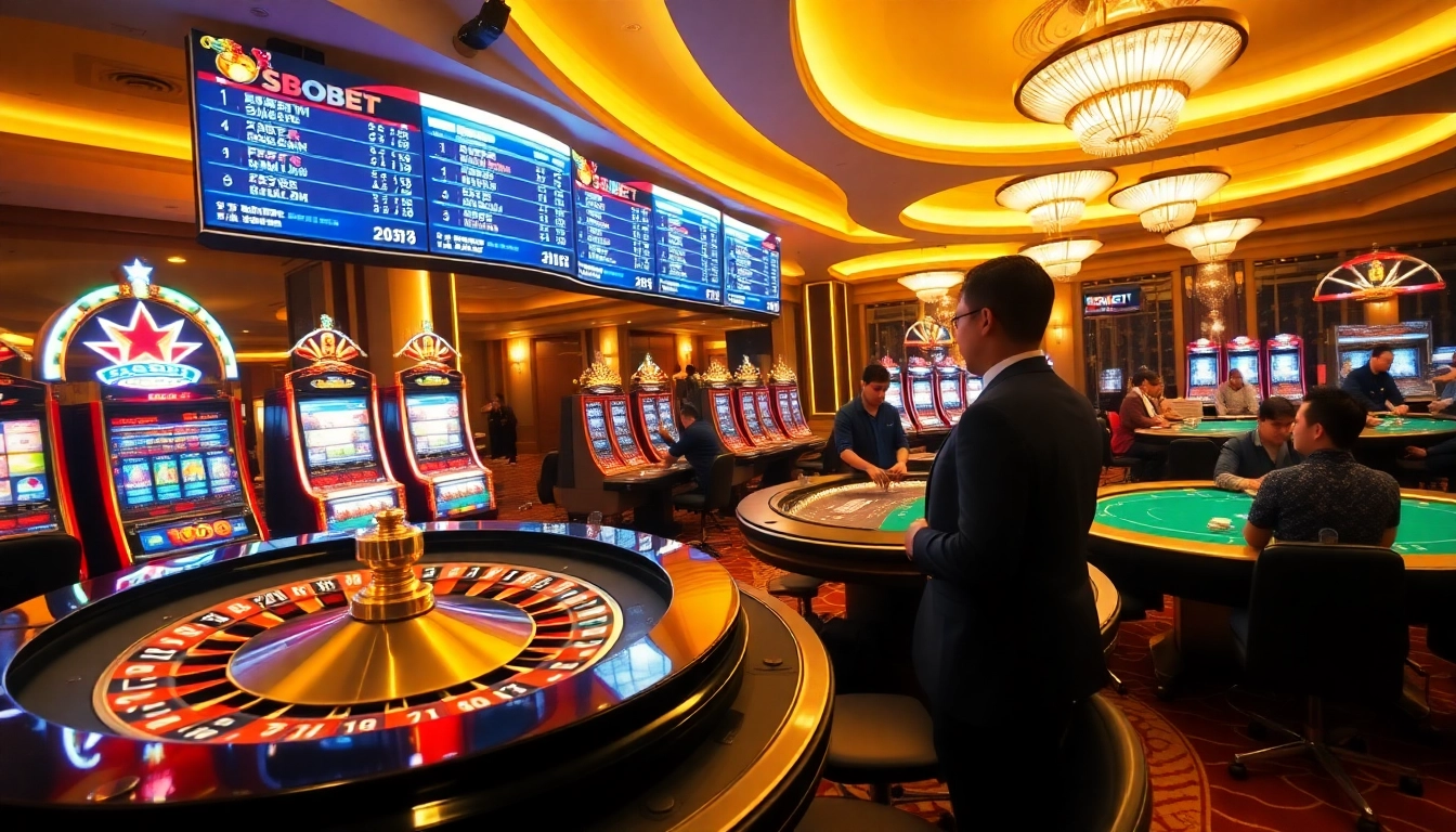 SBOBET players enjoying a thrilling roulette experience in a luxurious casino environment.