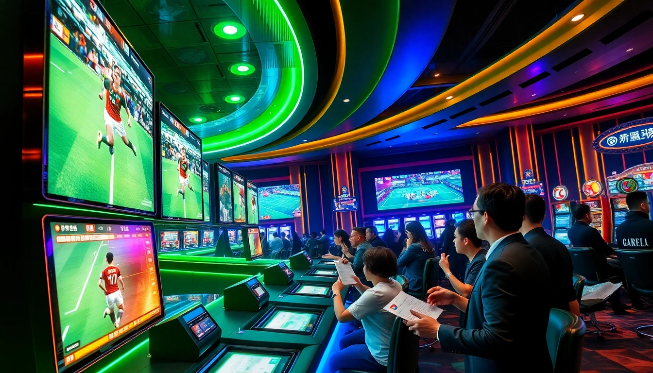 Betting at a luxurious sports betting area with excitement for แทงบอลโลก matches.